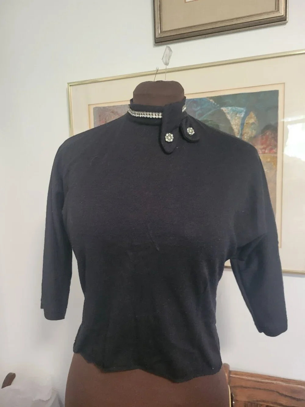 Vintage 1940's Black Knit with Bling - Picture 2 of 5